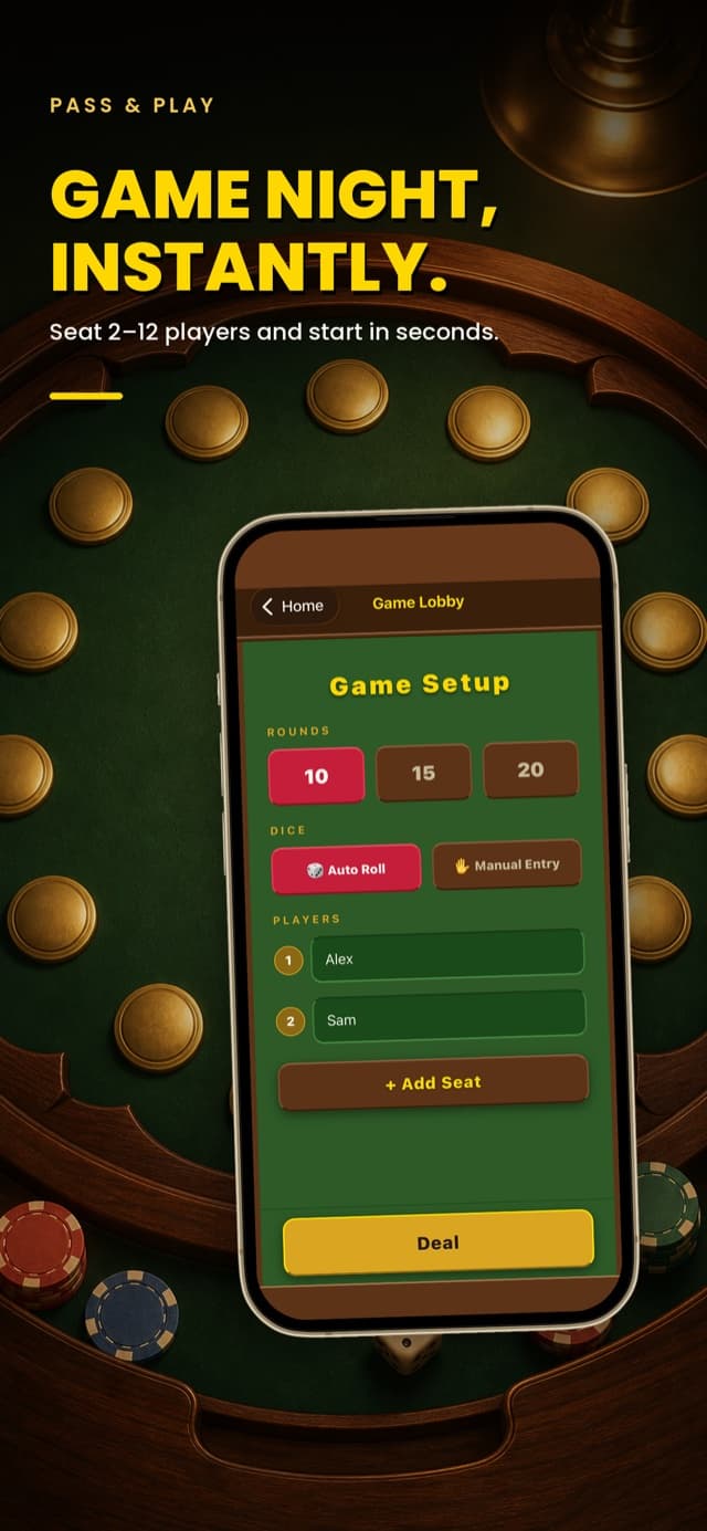 Game night instantly — pass one phone around the table