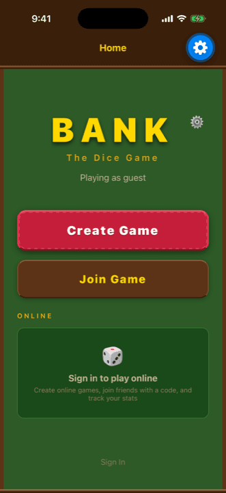 Bank home screen on iPhone